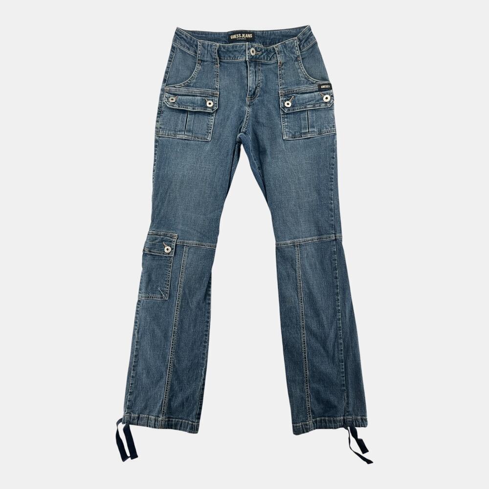 Guess Jeans Y2K Cargo Denim Pants Blue Low Rise Straight Leg Size 28